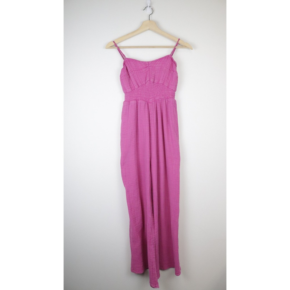 Anthropologie The Bethany Jumpsuit XS Pink Cotton Gauze‎ Wide Leg - Picture 2 of 9